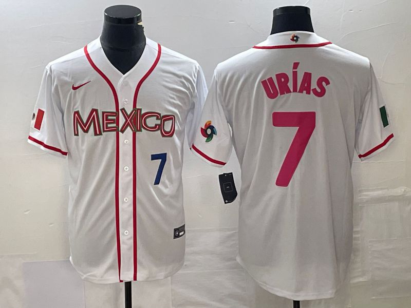 Men 2023 World Cub Mexico #7 Urias White pink Nike MLB Jersey3->more jerseys->MLB Jersey